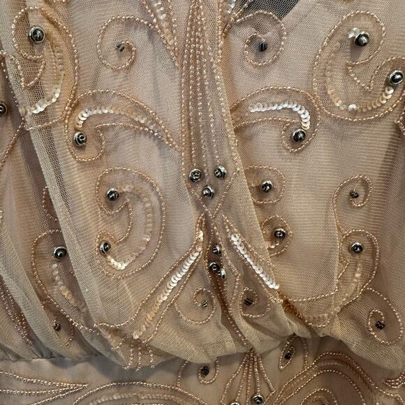 Adrianna Papell Night Bugeln Beaded Long Maxi Gown Dress In Champagne Gold 8 - Picture 12 of 14